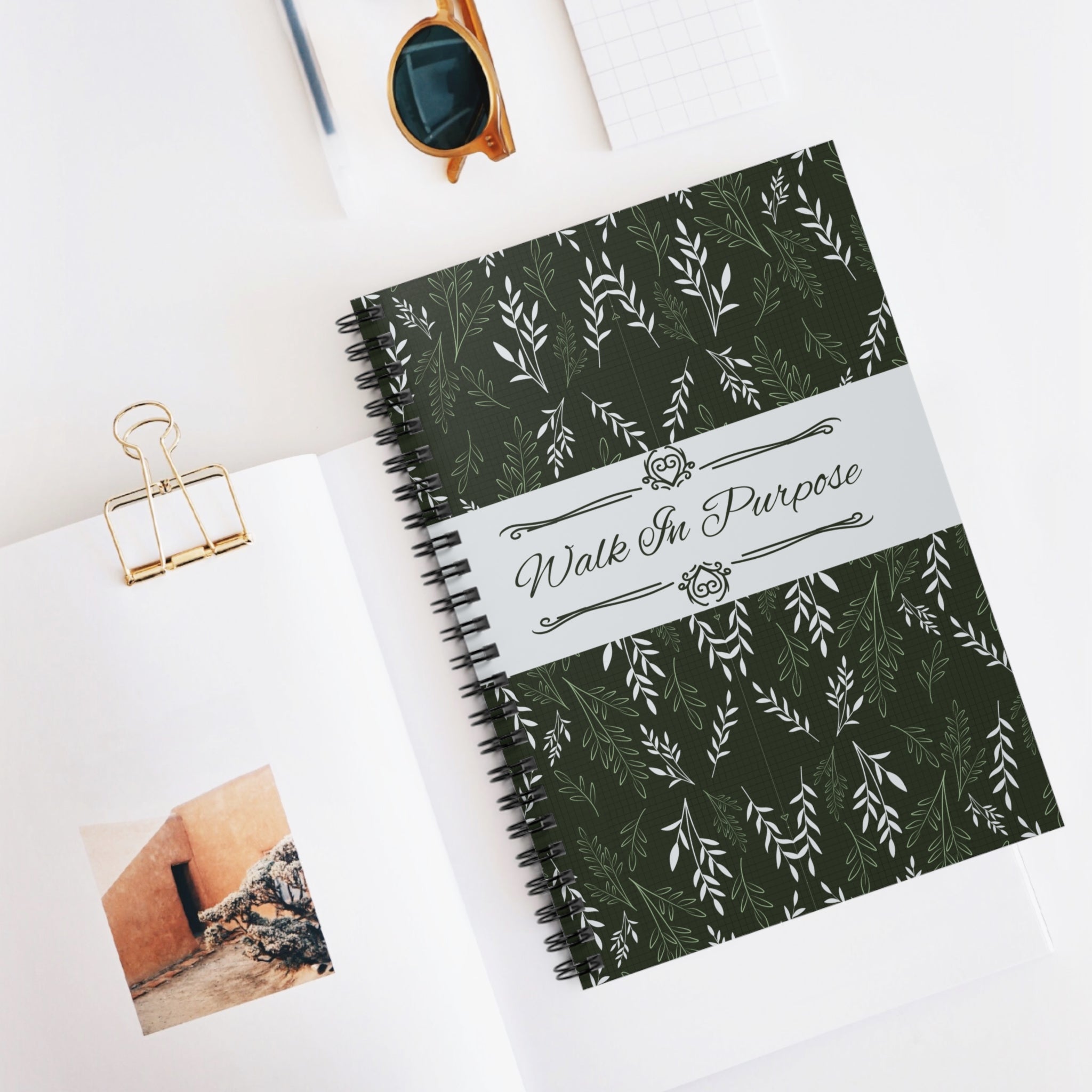 Walk In Purpose Spiral Notebook — Floral Green Ruled Journal