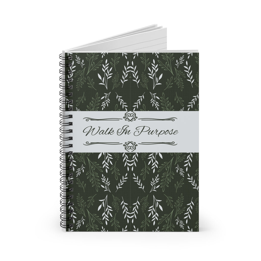 Walk In Purpose Spiral Notebook — Floral Green Ruled Journal